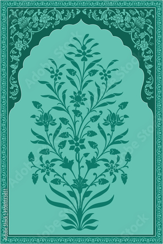Indian Mughal flower motif. Mughal wall paintings, Mughal silhouette flower motif.
