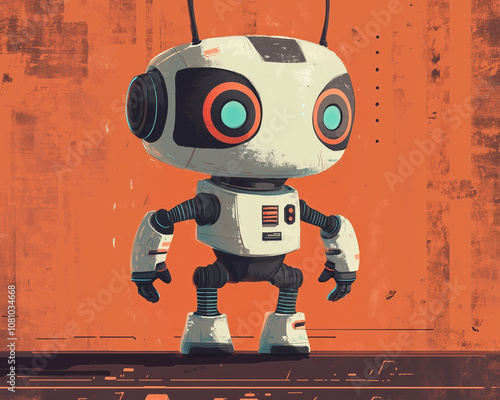 Neo-Futuristic Robot Analyst on a Rust Background: A Delightful Modern Touch photo