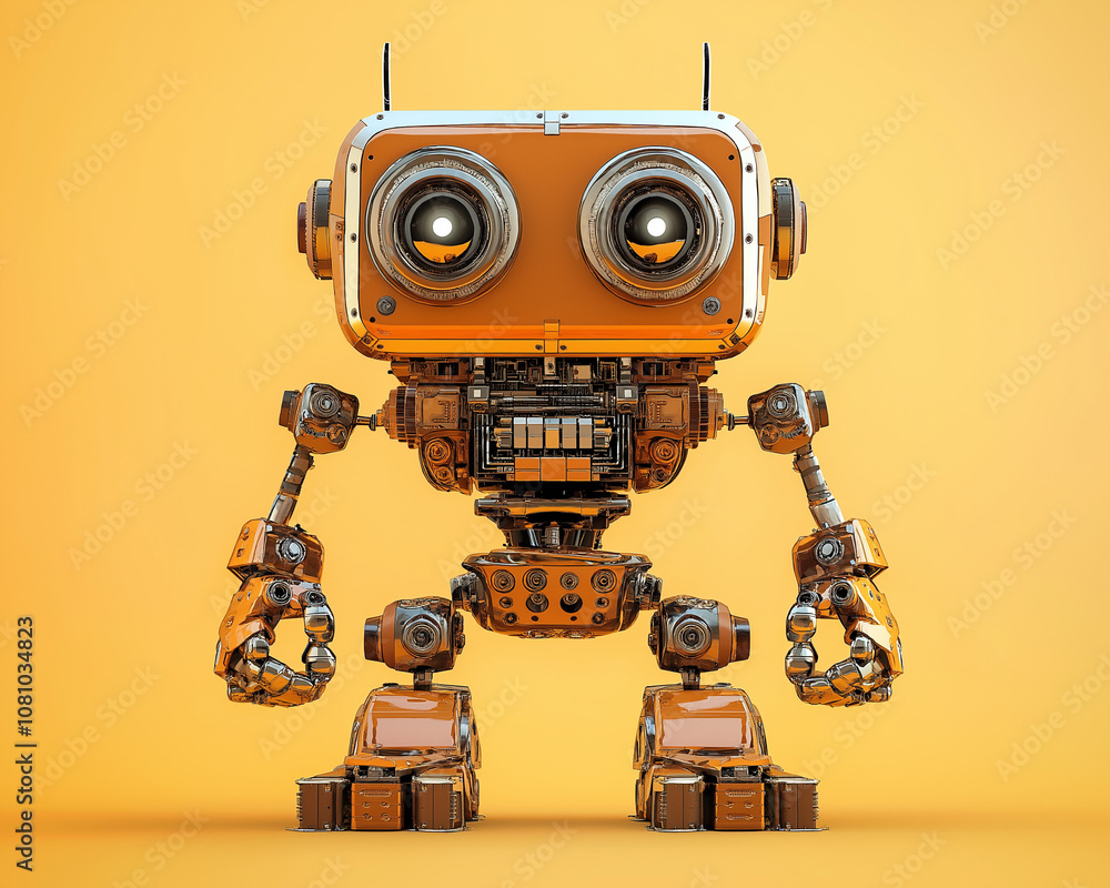 Fototapeta premium Charming Abstract Robot Planner on an Ochre Background