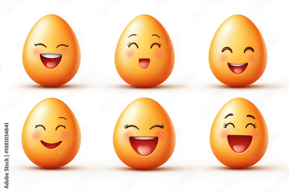 Fototapeta premium A set of smiling eggs with different expressions
