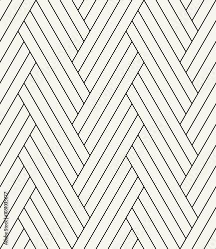 Seamless pattern with geometric waves. Endless stylish texture. Ripple monochrome background. Linear weaved grid. Thin interlaced swatch.