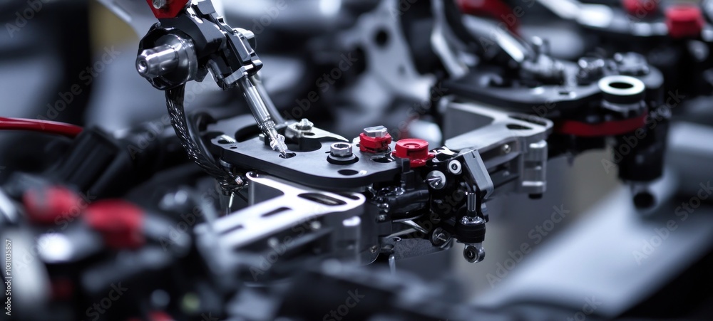 Fototapeta premium Precision Engineering: A Close-Up of Robotic Assembly Line Components