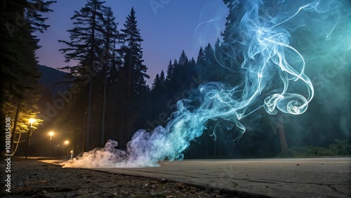 Glowing smoke tendrils weave an intricate pattern on a background of luminescent hues, dreamy, tendrils, abstract, colorful, swirling photo