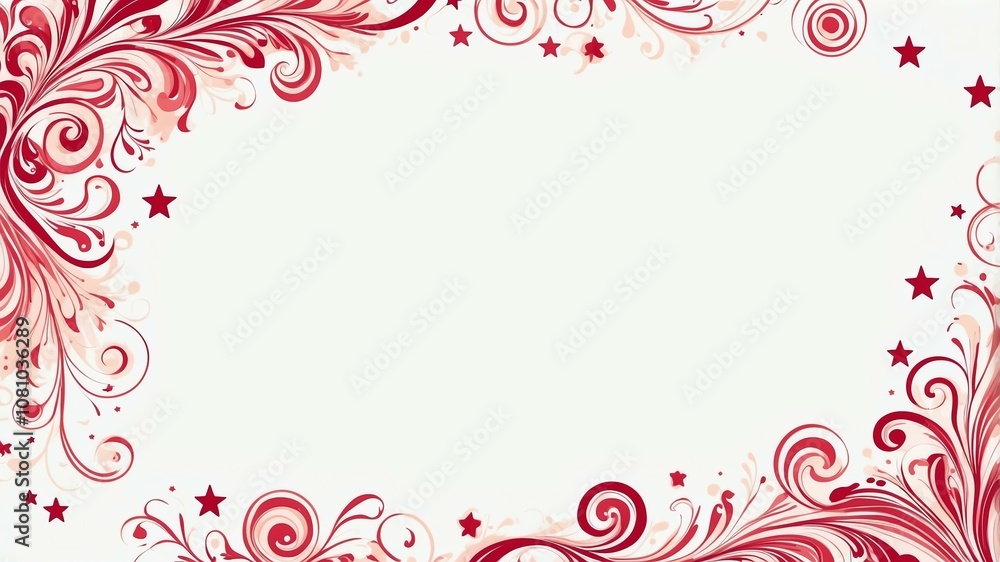 Cute crimson and ivory swirls with stars border frame on white background Cute crimson and ivory swirls with stars border frame on white background
