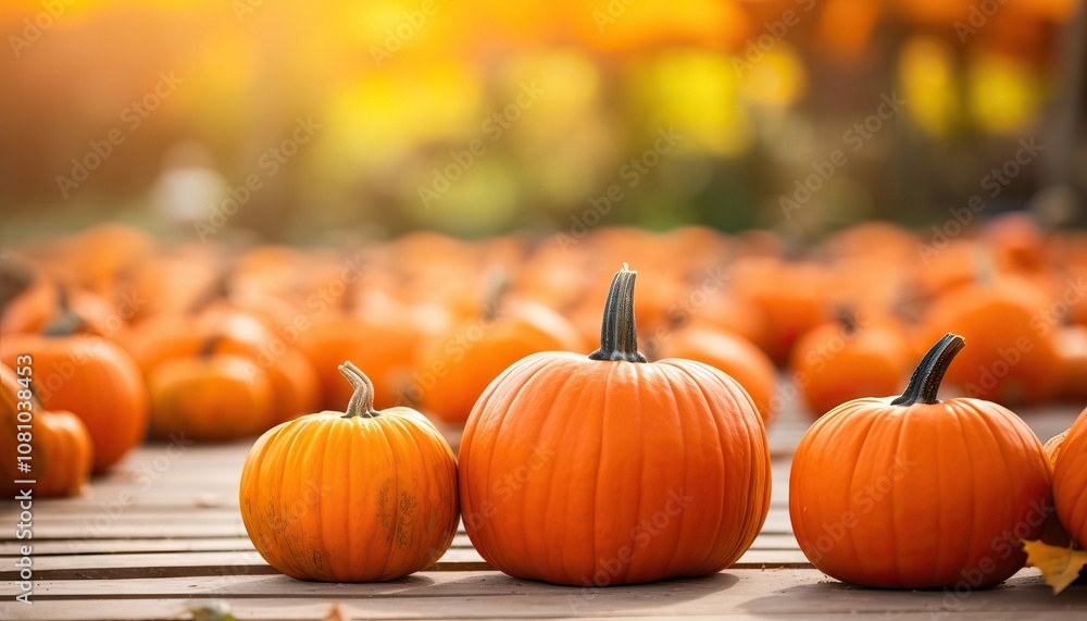 Three Pumpkins on a Wooden Surface - AI generated Three Pumpkins on a Wooden Surface - AI generated