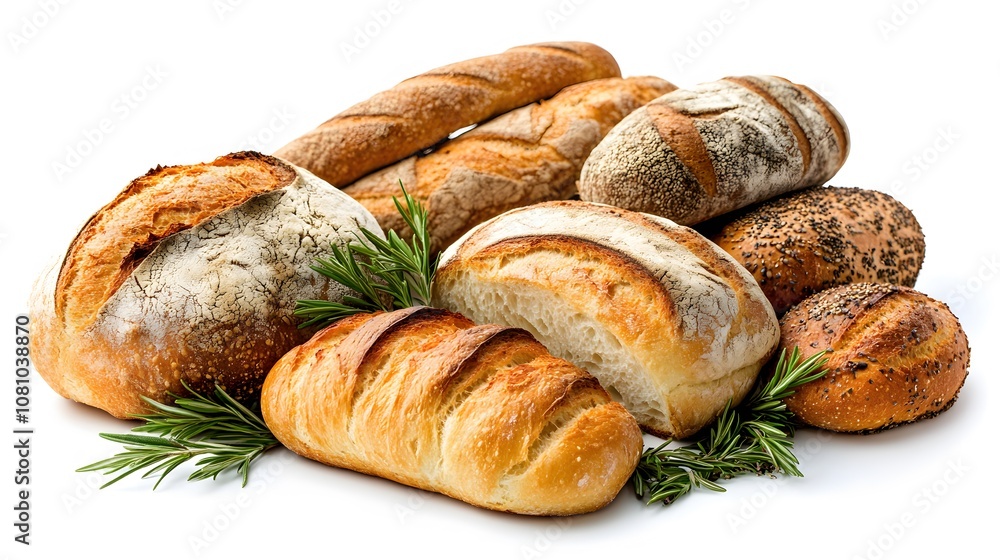 Food, Italian Bread, on White Background, Wallpaper, Cover and Screen for Smartphone, PC, Laptop, 9:16 and 16:9 Format