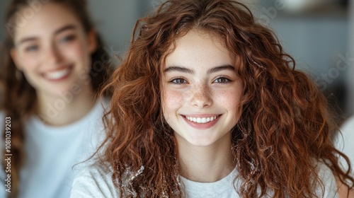 Two girls with red hair are smiling and posing for a picture