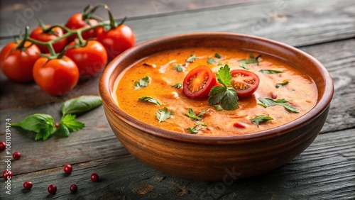 Closeup shot of tomato buttermilk curry in a clay bowl