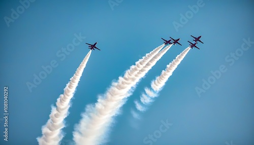 Acrobatic flight showcase, feast for aviation enthusiasts, dancing planes in the clouds. photo