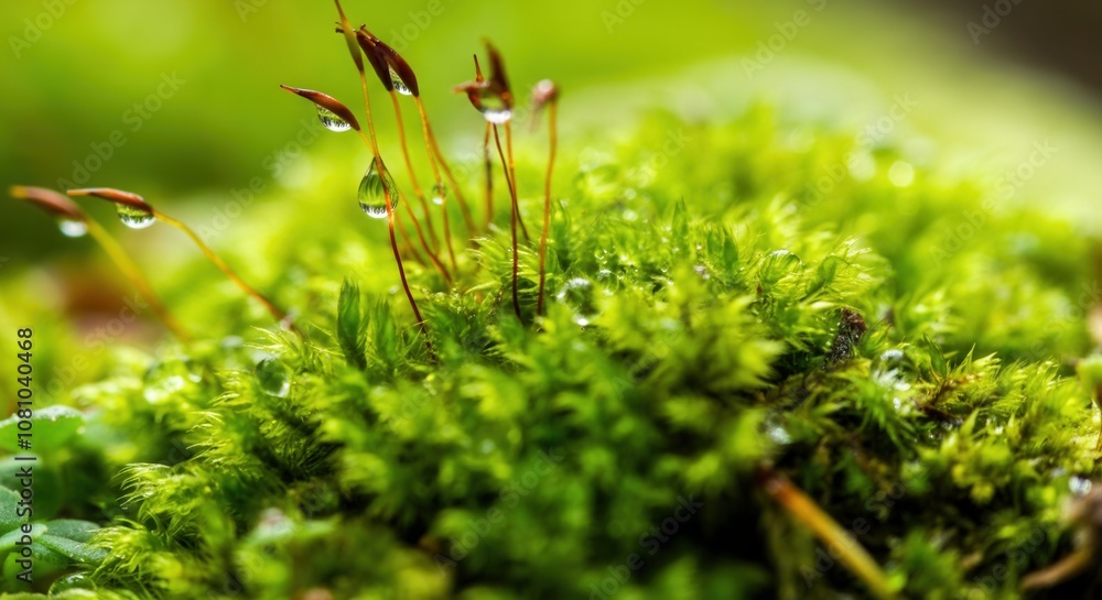 Fresh morning dew on vibrant green moss Fresh morning dew on vibrant green moss