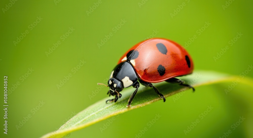 Vibrant ladybug perched on green leaf in natural habitat Vibrant ladybug perched on green leaf in natural habitat
