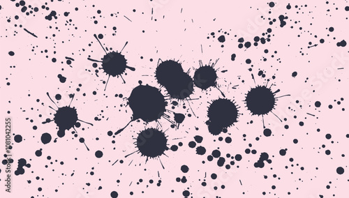 Spray black paint splashes, smudges. Vector ink drips, spots, brush drops or blots. Graffiti inky splatters, inkblot spots. Paintbrush splotch, liquid blob. Splash stains, dusty speckle effect.