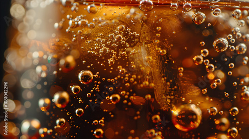 "Closeup capture of fizzy bubbles floating gracefully in sparkling glass of soda drink 00076 0"