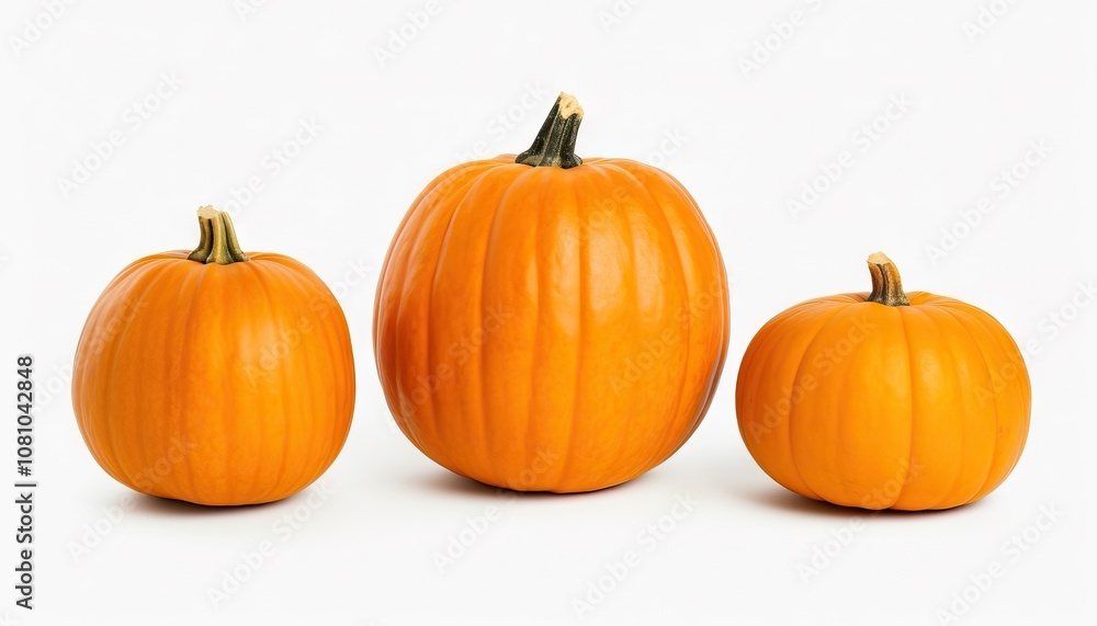 Three Orange Pumpkins on White Background - AI generated Three Orange Pumpkins on White Background - AI generated