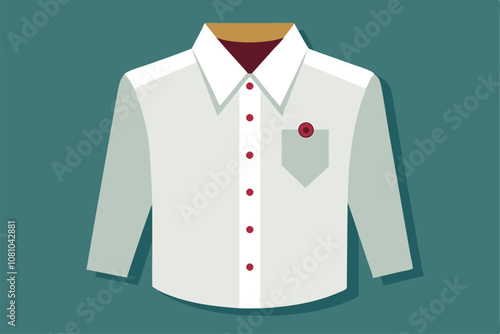 This stylish white button down shirt features subtle embroidery on the pocket, showcasing simplicity and elegance, A classic white button-down shirt with a small embroidered detail