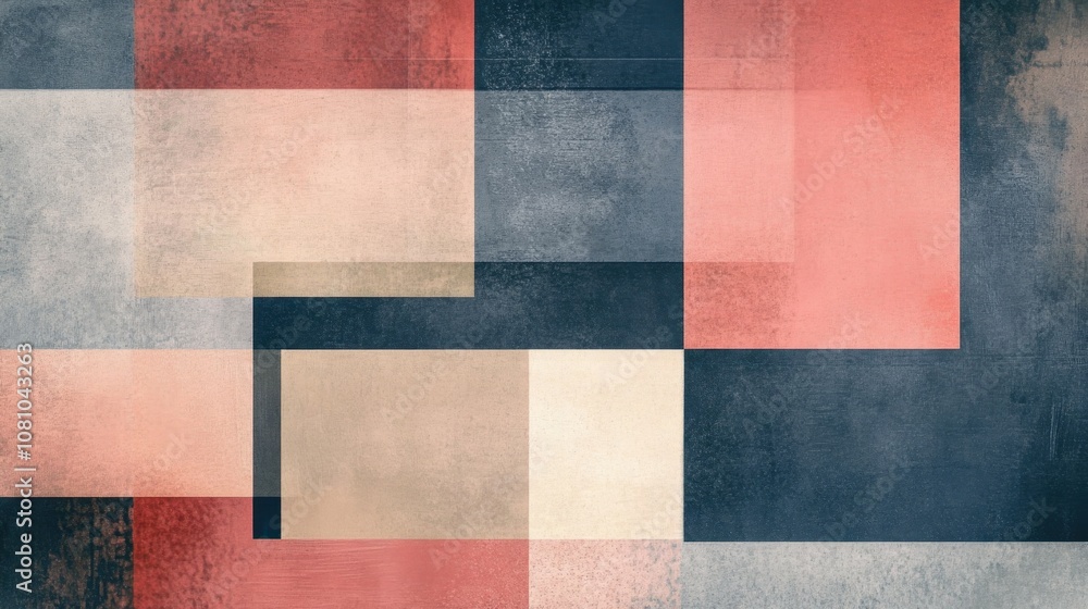 Abstract geometric pattern with overlapping pastel rectangles in shades of pink, blue, and beige Abstract geometric pattern with overlapping pastel rectangles in shades of pink, blue, and beige