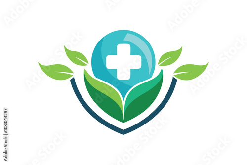 This logo showcases a combination of leaves and a medical cross symbolizing health and nature, A clean and minimalist logo symbolizing healthcare innovation