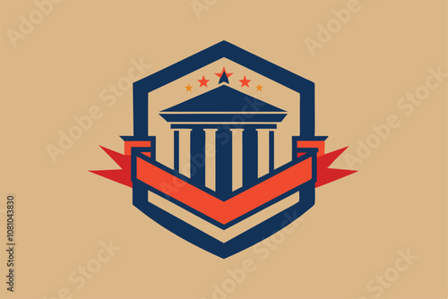 This logo showcases a geometric design featuring a distinguished structure with stars symbolizing excellence, A clean, geometric logo representing a prestigious university
