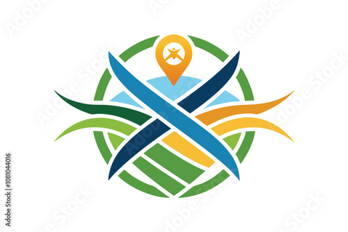 A clean and modern logo showcases intersecting paths in vibrant colors, symbolizing connection and growth, A clean, modern logo featuring intersecting paths symbolizing travel options photo