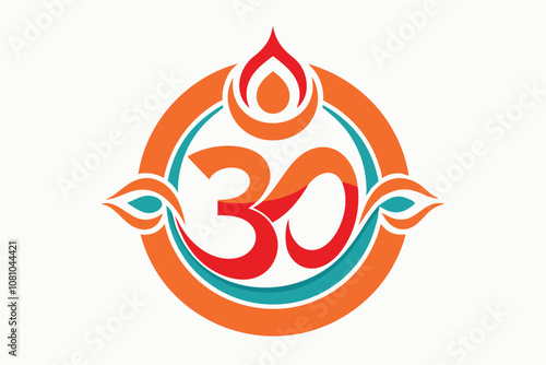 A stylish logo showcasing the om symbol, surrounded by artistic elements and vibrant colors, A contemporary logo featuring the symbol of the Om mantra