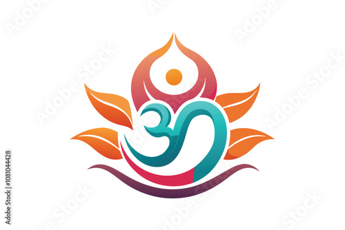 The logo displays a unique spiritual symbol with colorful elements and modern design appeal, A contemporary logo featuring the symbol of the Om mantra