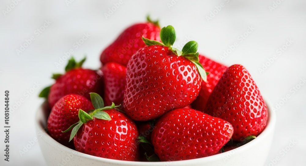 Fresh ripe strawberries in white bowl on light background Fresh ripe strawberries in white bowl on light background