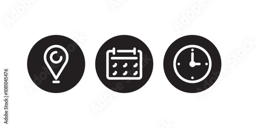 Location, date and time line icons