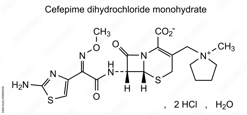 Obraz premium Chemical structure of cefepime dihydrochloride monohydrate, drug substance