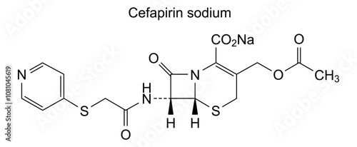 Chemical structure of cefapirin sodium, drug substance photo