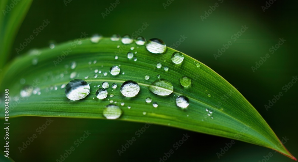 Fresh morning dew on vibrant green blade of grass Fresh morning dew on vibrant green blade of grass