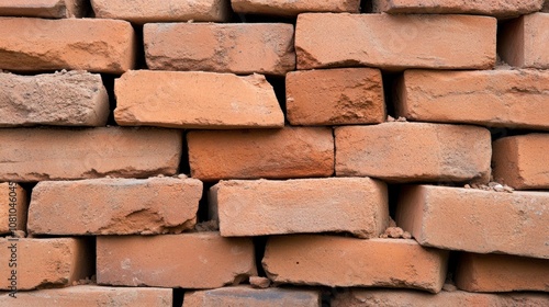 arrangement of red bricks highlights their texture and color differences, reflecting the rustic charm of building materials in a well-lit environment