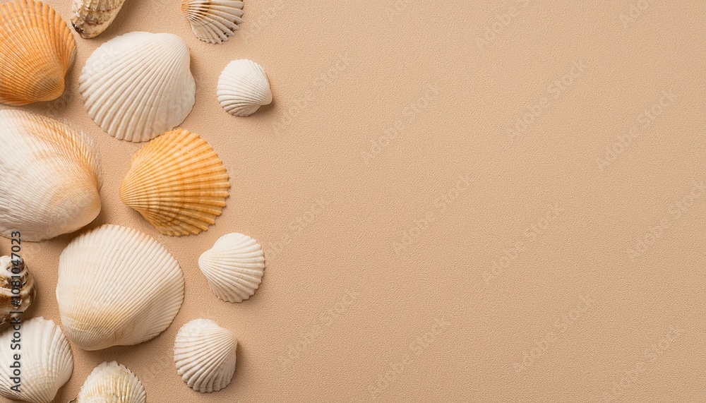 Seashells on a beige background Seashells on a beige background