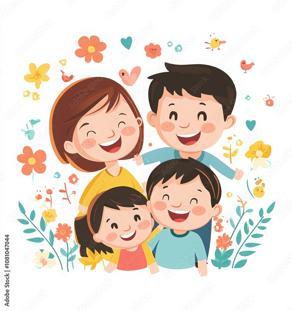 happy family, with children smiling and playing together. clipart design for a children's book cover. happy family, with children smiling and playing together. clipart design for a children's book cover.