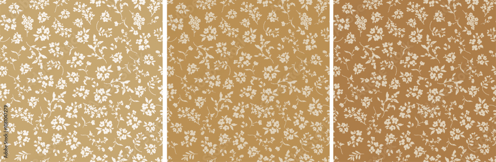 Floral seamless pattern design, hand drawn set of digital paper, wallpaper, reapeating vector background with elegant cute flowers and floral branches.