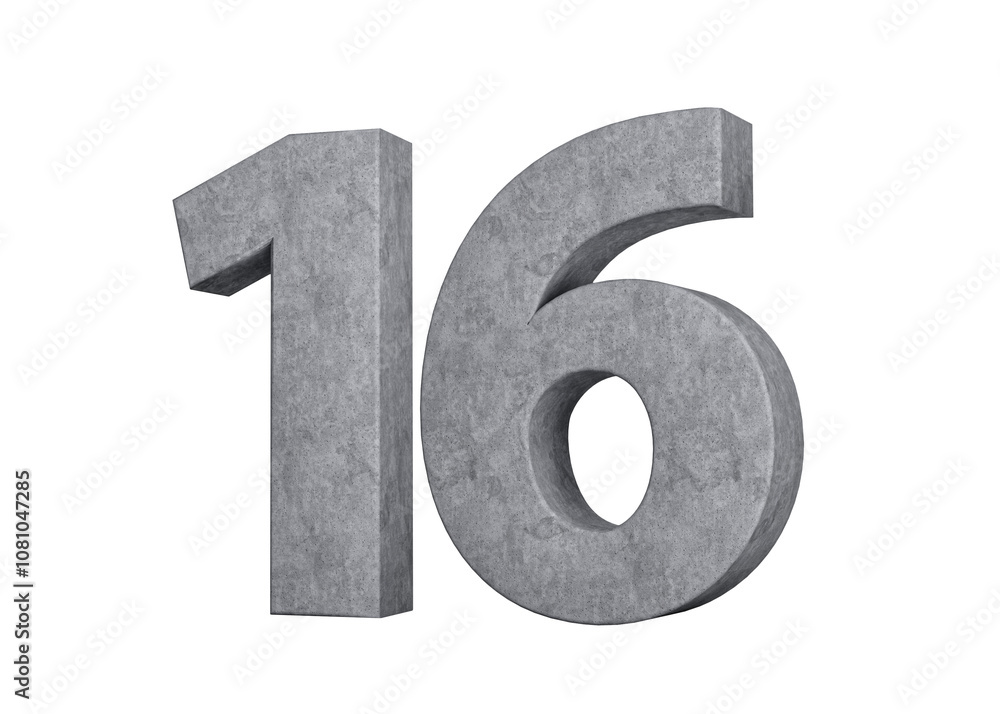 3d Concrete Number sixteen 16 Digit Made Of Grey Concrete Stone On White Background 3d Illustration
3d Concrete Number sixteen 16 Digit Made Of Grey Concrete Stone On White Background 3d Illustration