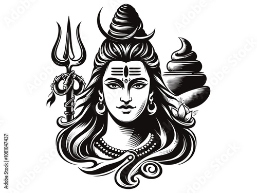 Shiv shilloutee vector with white background 