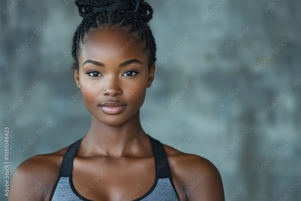 Young black woman posing with braided hair and sports bra Young black woman posing with braided hair and sports bra