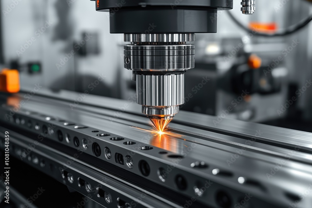 Metalworking cnc milling machine creating sparks during metal processing Metalworking cnc milling machine creating sparks during metal processing