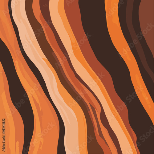 Earthy brown base with organic streaks in burnt sienna and warm orange, trendy pattern for nature-inspired wallpaper, textile applications, modern decor trends.