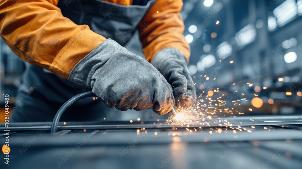 A skilled welder operates in an industrial workshop, expertly manipulating metal as sparks fly, demonstrating craftsmanship and focus in a well-lit environment A skilled welder operates in an industrial workshop, expertly manipulating metal as sparks fly, demonstrating craftsmanship and focus in a well-lit environment