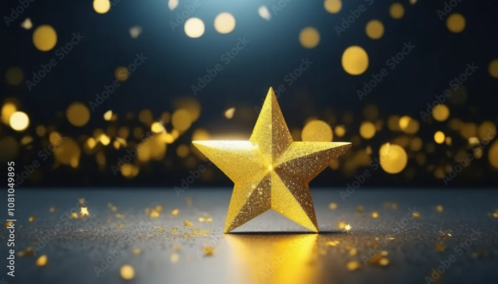 Christmas background with yellow glitter star, ai Christmas background with yellow glitter star, ai