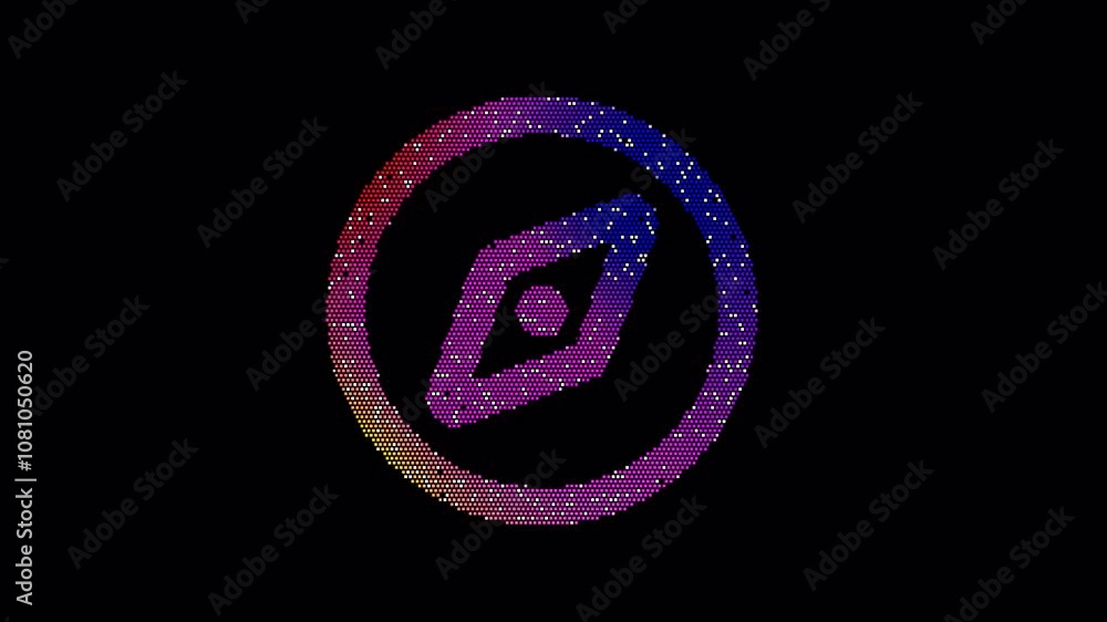 Icon compass is made up of LED square shapes that shimmer and flicker. There are black dead diodes. In-Out looped. Alpha BW at the end