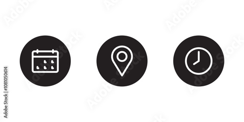 Location, date and time line icons
