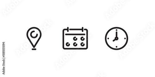 Location, date and time line icons