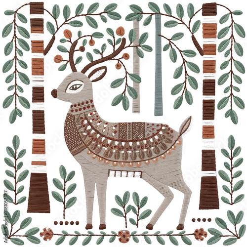 Christmas deer cushion cover for Swedish folk-style pattern photo