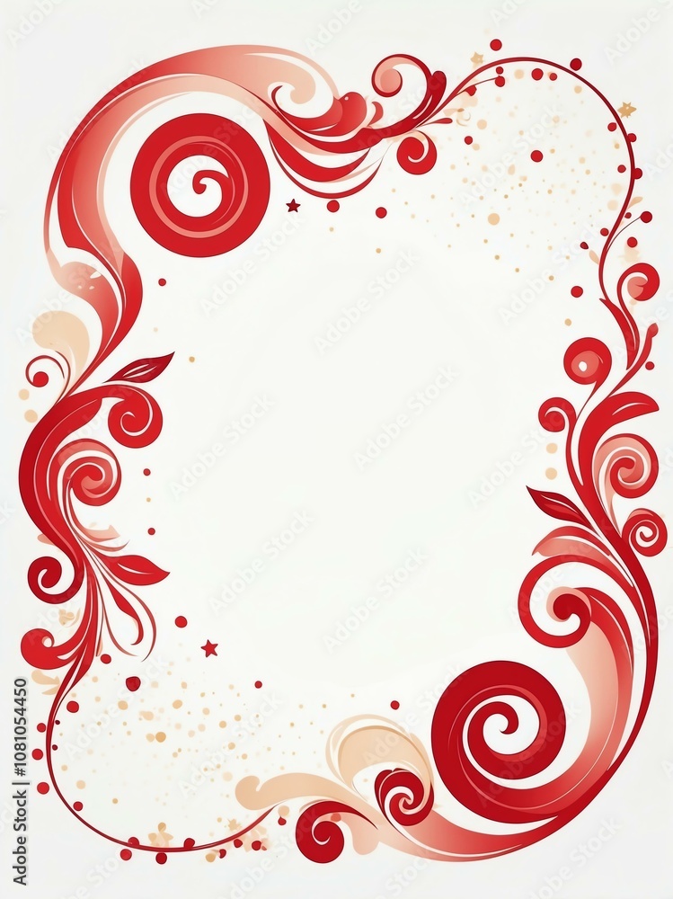 Cute scarlet and cream swirls with stars border frame portrait on white background Cute scarlet and cream swirls with stars border frame portrait on white background