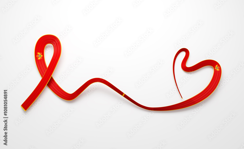 3d Flag Of Montenegro Heart Shape Shiny Wavy Awareness Ribbon Flag White Background 3d Illustration 3d Flag Of Montenegro Heart Shape Shiny Wavy Awareness Ribbon Flag White Background 3d Illustration