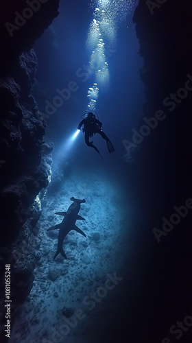 Wallpaper Mural Diving Deep Into the Ocean Blue, Exploring the Realm of Shadows Torontodigital.ca