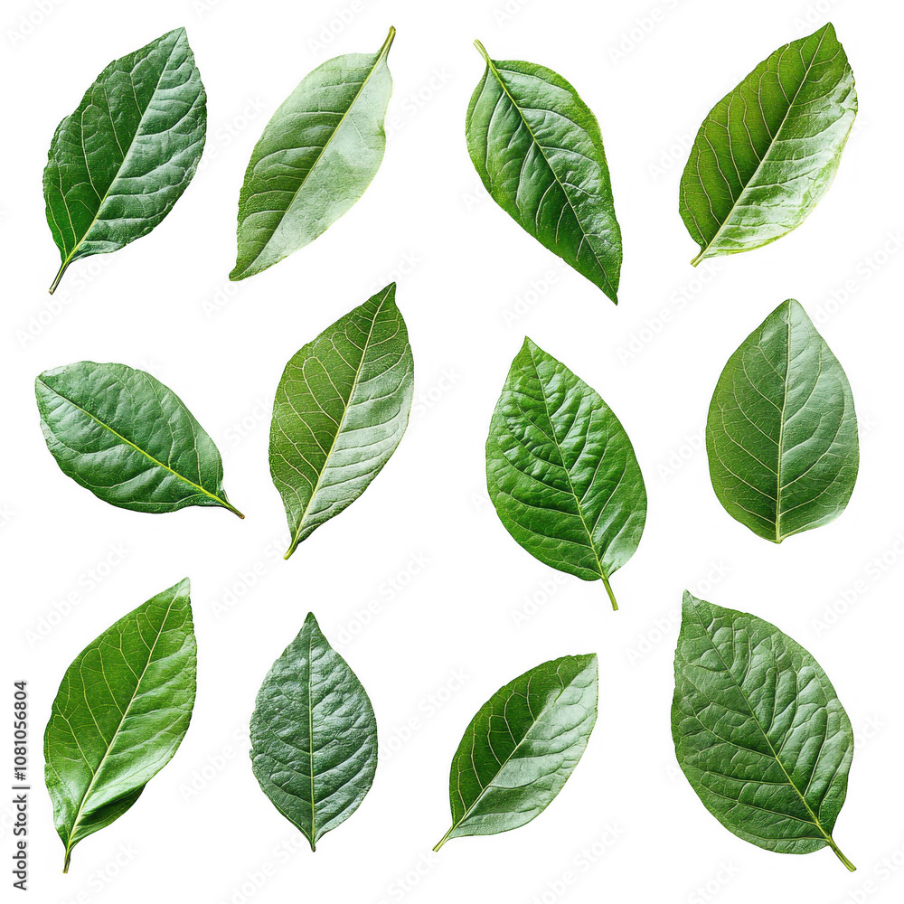 A Set Of green leaves Isolated On Transparent Background A Set Of green leaves Isolated On Transparent Background