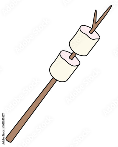 Marshmallows - vector full color illustration. Marshmallow - Sweet fried marshmallow on a stick.	